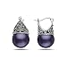 SILVER EMPIRE Fine Jewelry | 925 Sterling Silver Filigree Earrings for Women | Features Marcasite & Colorful Glass Pearls (Purple) | Cap Mounting w/Latch Closure | Oxidized Finish | Hypoallergenic