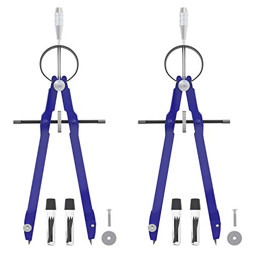 2 Pack Metal Compass with Lock Math Bow with Wheel Geometry Compass Divider Precision Student Compass for Drafting, Drawing, Measuring