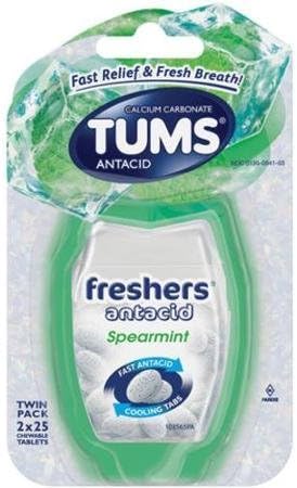 TUMS Antacid Freshers Spearmint (2 packs for a total of 100 chewable tablet) by Tums Antacid
