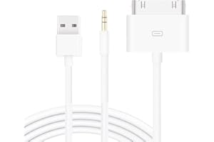30 Pin to AUX USB, Dock Connector to 3.5mm AUX Audio Cable, Car Stereo AUX-in Charger Cable with Data Sync & Charging, Compat