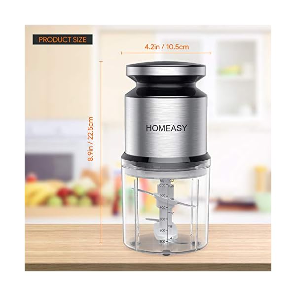 Mini Meat Grinder, Homeasy Mini Food Processor Food Grinder 600ml Stainless Steel Small Chopper for Salad, Sauces…