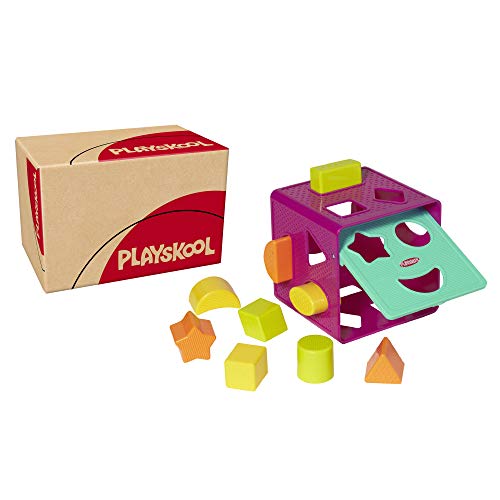 Playskool Form Fitter Shape Sorter Matching Activity Cube Toy with 9 Shapes for Toddlers and