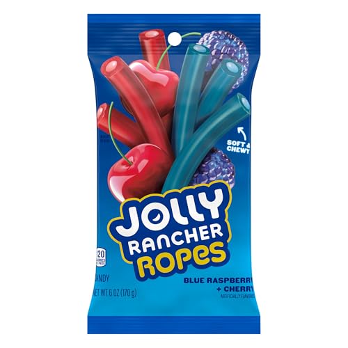 JOLLY RANCHER ROPES BLUE RASPBERRY AND CHERRY FLAVORED CANDY BAG, 6 OZ
