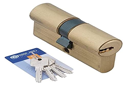 Bricard 1751 Medial 30 Cylinder Yellow Brass, Double Entry Security Level 2, 4 Reversible Keys, Protection Against Drilling and Pick