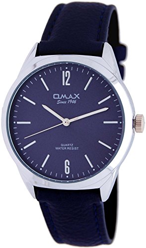 Omax #SC8179IU04 Men s Classic Leather Band Easy Reader Analog Watch
