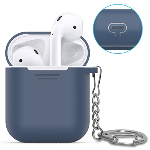 AhaStyle Full Protective Cover Keychain Silicone Case for Apple AirPods (Navy Blue)