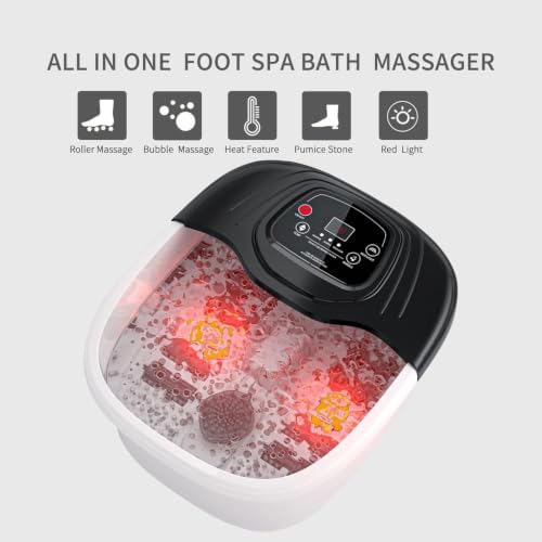 Foot Spa Bath Massager with Heat, Epsom Salts, Bubbles, Vibration and Red Light, Tub for Stress Relief, Foot Soaker, Birthday Gifts for Mom Dad Women