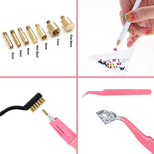 Hotfix Applicator, DIY Hot Fix Rhinestone Applicator Wand Setter Tool Kit with 7 Different Sizes Tips, Tweezers & Brush Cleaning kit and 2 Pack Hot-Fix Crystal Rhinestones