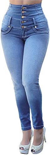 Shybuy Women's Autumn Stretch High Waist Casual Straight Row Buckle Feet Short Jeans
