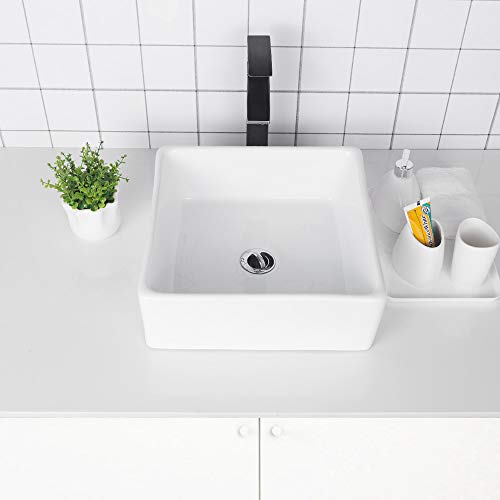Logmey 15''x15'' Square Above White Porcelain Ceramic Bathroom Vessel Vanity Sink Art Basin ...
