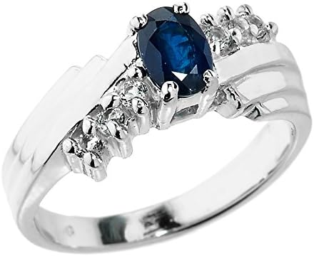 Polished 10k White Gold Diamond-Accented Layered Band 7-Stone Blue Sapphire Ring (Size 9)
