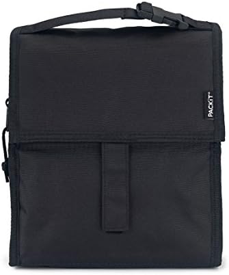 PACK IT 10 inch 10 hour Freezable Foldable Reusable Multipal Uses Lunch Bag with Adjustable Strap (BLA Black)