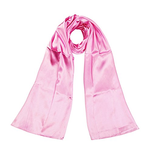 Elegant Silk Feel Solid Color Satin Oblong Scarf Wrap, Pink
