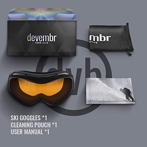 devembr OTG Ski Goggles Clear, Snowboard Goggles Anti-Fog,100% UV Protection,Anti-Slip Strap,Helmet Compatible Snow Goggles for Men & Women,Skiing Snowmobile Skating,Black Frame,Orange Lens (VLT 33%) - Thumbnail 6