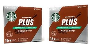 Image of Starbucks PLUS Coffee Medium Roast K Cups - 32 K Cups Total - Coffee with 2x the caffeine - Made With Arabica Coffee (Starbucks PLUS Medium Roast, 32 K Cups)