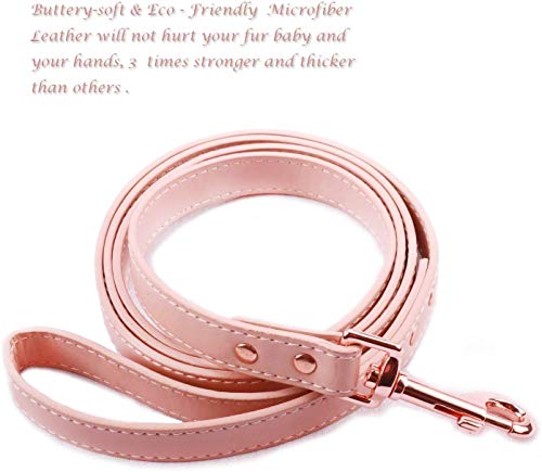 YIHATA Dog Leash and Collar Set Luxury Leather Running Dogs and Leashes and Collars Sets, Adjustable Collar with Matching Leash Zinc Alloy Clasp, Idea for Small Medium Dogs, Pets(Pink)