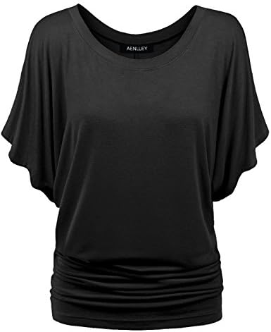 Aenlley Womens Boat Neck Dolman Top Short Sleeve Solid Shirring Drape Jersey Tops