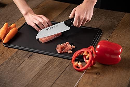 Coltello Santoku in Acciaio Inossidabile Nitrum – Coltello da Cucina Giapponese per Pesce, Carne e Verdure, Manico Ergonomico in Poliossimetilene POM, Lama da 170 mm – Nero, Serie Maitre