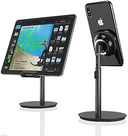 Cell Phone Stand, Tablet Holder, SAIJI Height Adjustable Aluminum Stand Mount, Compatible with iPhone, Samsung Cell Phone, Tablet, iPad, Nintendo Switch, Kindle, Up to 10 Inch Screen (Black2)