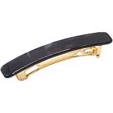 French Amie Bar Black 2.25" Small Hair Clip Barrette Women Girls | Handmade Cellulose Acetate Snap Slide With Metal Spring Clasp For Twist Bun Half Up Updo Ponytail, Fine To Mid Locks