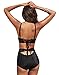 FlatterMe Women's Black High Neck Crop Top Swimsuit, Retro Tummy Control High Waist Bottom Sold Seperately