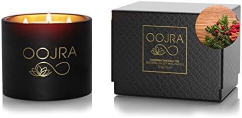 Soy Essential Oil Scented Candle, Large 3 Wick w/ Lid & Gift Box 13oz Christmas Tree Scented (+ Other Scent Options) by Oojra