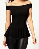 Forever Womens Off Shoulder Sleeveless Plain Peplum Frill Skater Top