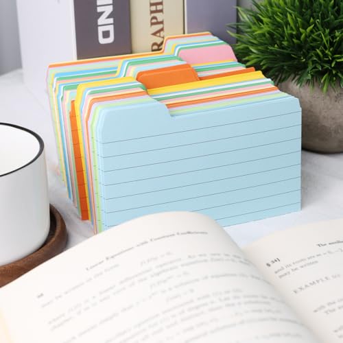 Koogel 560 Stücke Bunt Lernkarten Karteikarte, Linierte Karteikarten mit Haftnotizen Tabs Blanko Karteikarten mit Ring Vokabelkarten für Lernen Büro Schule Zuhause