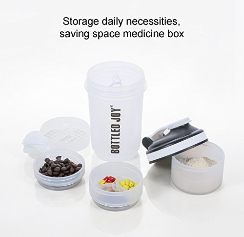 3 in 1 Protein Shaker Bottle BPA-Free Sports Water Bottle With Twist and Lock Storage Leakproof Mix Shake Bottle 20 oz 600ml White - Thumbnail 2