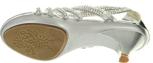 DELICACY Womens Angel-41 Rhinestones Embellished Strappy Sandals,Silver,7