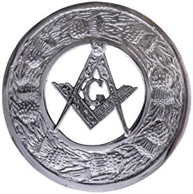 MASONIC KILT FLY PLAID BROOCH LARGE WITH SCROLLING THISTLE BORDER