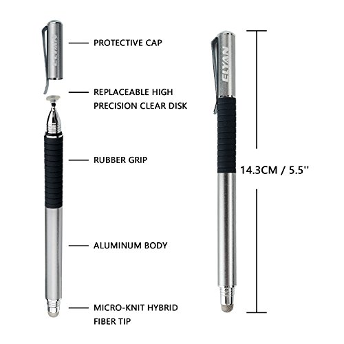 ELYAN Capacitive Stylus Pen,Disc Tip & Fiber Tip 2in1 Series, High Sensitivity & Precision styli Pens, Universal for Tablet and Touch Screens Devices (Space Grey)