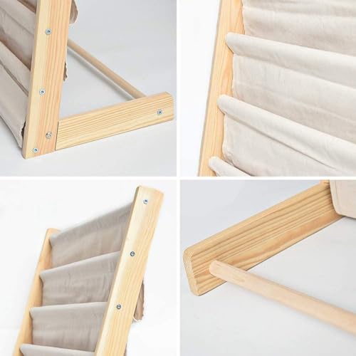 AM ANNA Wooden Bookshelf for Kids,6 Tier Kids Bookshelf Wood Bookrack Canvas Book Storage Shelf Display,Bookshelf Kid Books and Magazines Easy to Reach Book Shelves (60 CM)