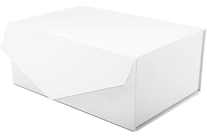 JINGUAN White Gift Box with Lid for Present, Magnetic Closure Rectangle Collapsible Gift Box, Bridesmaid Proposal Box, Wedding, Birthday Gift Packaging (9x6.5x3.8 Inches)