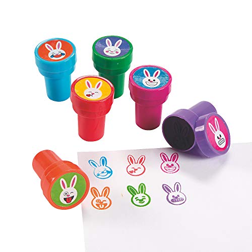 Fun Express Easter Bunny Emoji Face Stampers (24 Pieces) Great for Baskets, and Party Favors