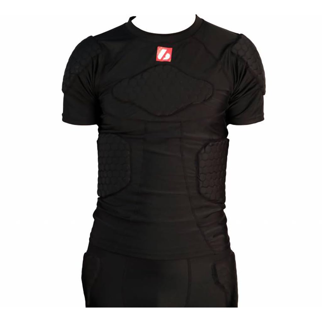 FS-09 Compression T-Shirt with Short Sleeves, 5 Integrated Pieces, for American Football (2XL) Black
