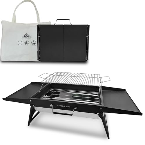 Charmline Tragbarer Holzkohlegrill, Klappbarer Campinggrill 47 x 34 cm für 3–5 Personen, Picknickgrill Grill, BBQ Grill für Balkon, Garten, Camping, P