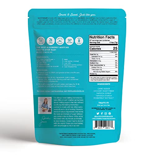 MISS JONES BAKING SMARTSUGAR – CANE SUGAR BLEND SWEETENED WITH MONKFRUIT – 1:1 HEALTHY SUGAR SUBSTITUTE, 50% LESS SUGAR, PLANT-BASED, NO ARTIFICIAL SWEETENERS, PALEO, GLUTEN FREE (PACK OF 1)