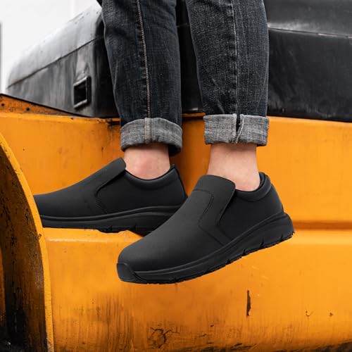 ZIGSAM Kitchen Safety Shoes Men Women Non-Slip Safety Trainers Steel Toe Cap Chef's Comfort Lightweight Work Shoes