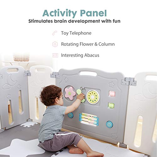 Foldable Baby Playpen Kids 14 Panel Activity Centre Safety Play Yard, Home Indoor Outdoor New Pen (Moon and Star)