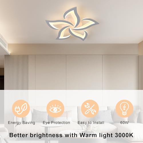 Comely Lampadario LED Soffitto Moderno, 60cm 60W 6750LM Plafoniera LED Soffitto, Fiore Moderna Acrilico Lampada da Soffitto per Camera da Letto, Soggiorno, luce bianca calda 3000K, Bianco