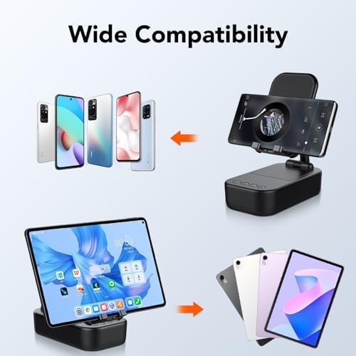 Coluna Bluetooth sem fios com suporte móvel, som antiderrapante e HD surround, coluna portátil e suporte móvel ajustável para telemóvel/almofada