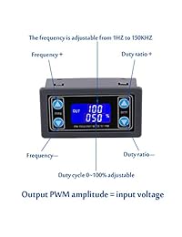 Medidor de frecuencia PWM, Yeeco 1Hz 150KHz 0 100  Regulador de señal de pulso de onda cuadrada PWM ajustable 3.3 30V 5V 12V 24V Módulo de ciclo de servicio de frecuencia con carcasa protectora Pantalla LCD