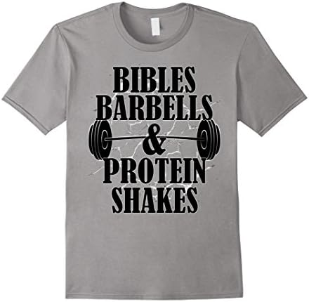 Men's Christian Religious Faith T Shirt Bibles Barbells & Protein Medium Slate