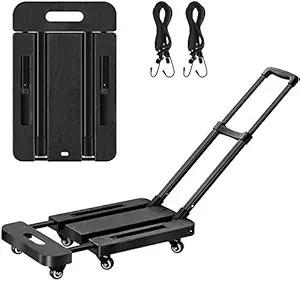 Lemonda 6 Wheels Folding Hand Truck with 2 Elastic Ropes ,400lbs Heavy Duty Luggage Cart,Utility Dolly Platform Cart for Car House Office Luggage Moving