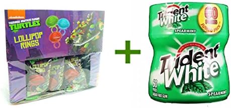 TEENAGE MUTANT NINJA TURTLES LOLLIPOP RING 24ct, (2 PACK), TRIDENT WHITE GUM SPEARMINT - Bottle 1/60pcs