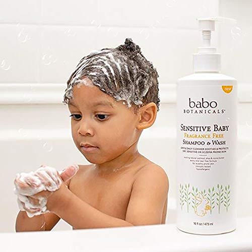 Babo Botanicals Sensitive Baby Fragrance-Free 2-in-1 Shampoo & Wash - with Natural Oat Protein, Shea & Cocoa Butter - EWG Verified & Hypoallergenic - 32 fl. oz.