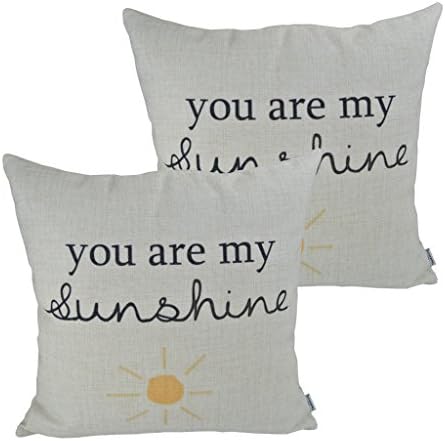 Thanksliving 2 Pcs Quotable Quotes Cotton Linen Decorative Pillowcase Cushion Throw Pillow Case 18 X 18 Inches/45 x 45 Cm, You Are My Sunshine