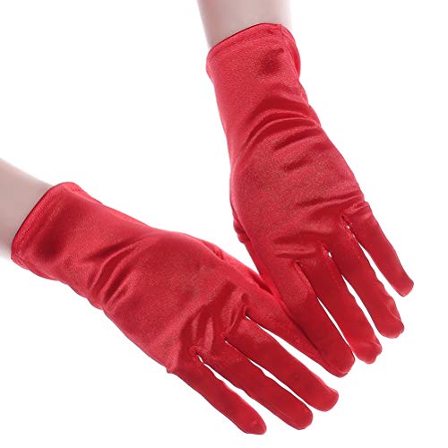 Xuhan Short Banquet Opera Satin Gloves for Women Wrist Length (Red)