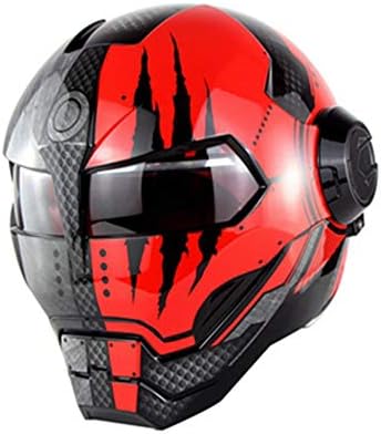 ATSWKJ Motorcycle Helmet,Iron Man Full Face Helmet Transformers Flip Helmet D.O.T Certified Iron Man Helmet Retro Motorcycle Integrated Helmet,brightC,XL